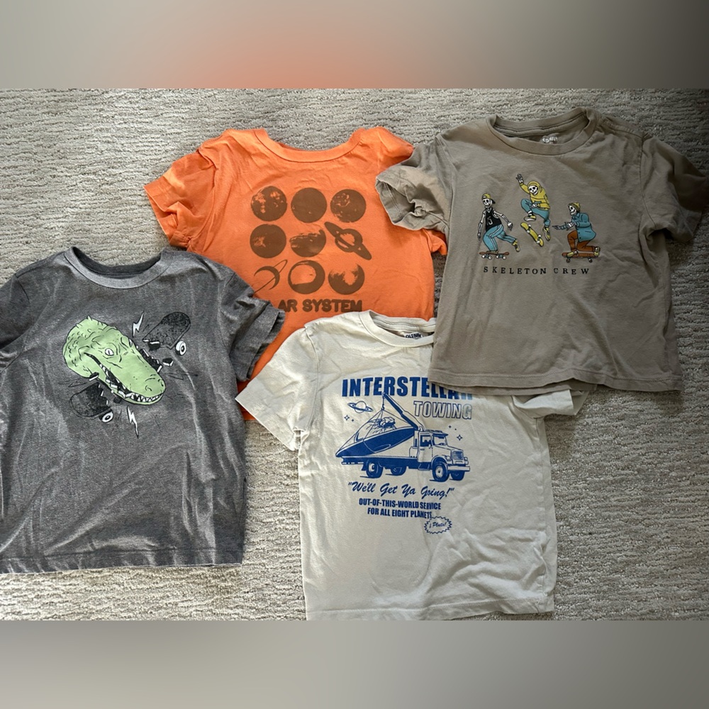 Old Navy Set of 4 SS Graphic Tees - Dino / Space / Truck / Skeleton | Sz 5 (XS)